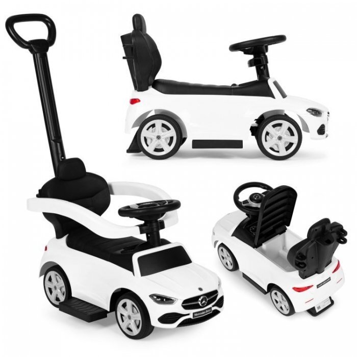 Ecotoys Masinuta pentru copii Mercedes C Class Alb cu maner de impins volan interactiv cu sunete varsta 1-3 ani