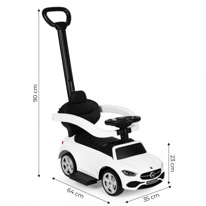 Ecotoys Masinuta pentru copii Mercedes C Class Alb cu maner de impins volan interactiv cu sunete varsta 1-3 ani