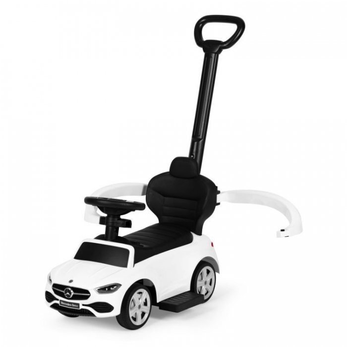 Ecotoys Masinuta pentru copii Mercedes C Class Alb cu maner de impins volan interactiv cu sunete varsta 1-3 ani