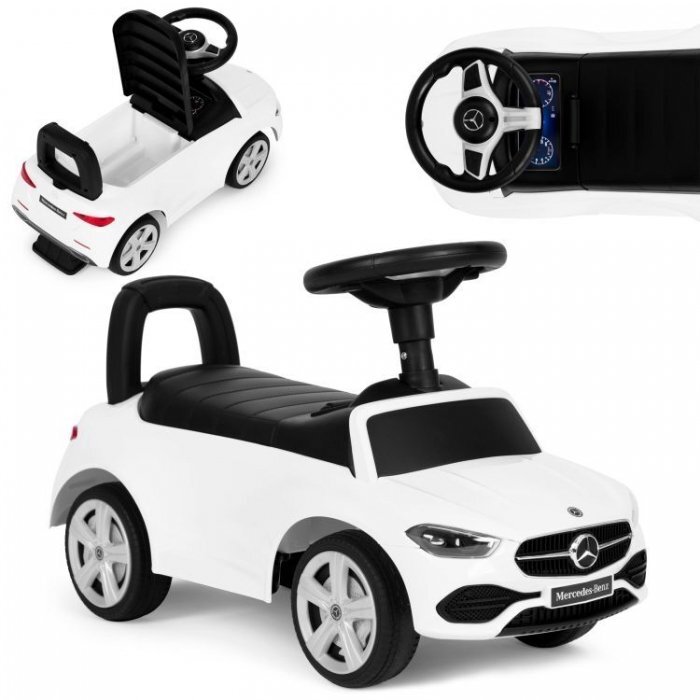 Ecotoys Masinuta pentru copii Mercedes C Class Alb fara pedale volan interactiv cu sunete varsta 1-3 ani