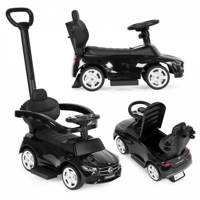 Ecotoys Masinuta pentru copii Mercedes C Class Negru cu maner de impins volan interactiv cu sunete varsta 1-3 ani