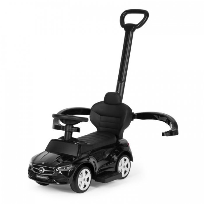 Ecotoys Masinuta pentru copii Mercedes C Class Negru cu maner de impins volan interactiv cu sunete varsta 1-3 ani