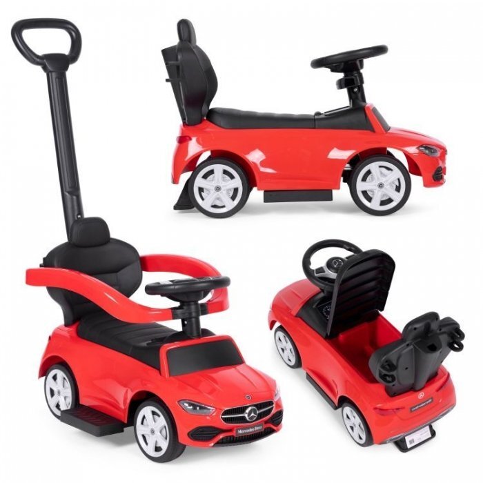 Ecotoys Masinuta pentru copii Mercedes C Class Rosu cu maner de impins volan interactiv cu sunete varsta 1-3 ani