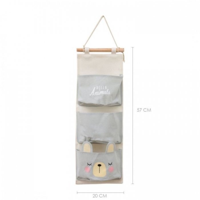 Ecotoys Organizator textil de perete cu 3 compartimente OR90WZ1 Gri