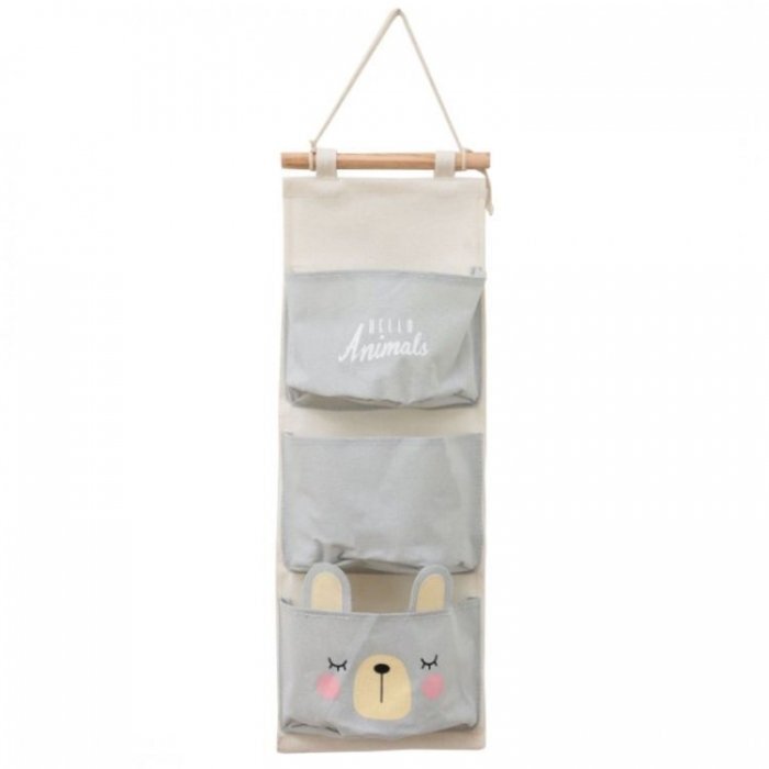 Ecotoys Organizator textil de perete cu 3 compartimente OR90WZ1 Gri