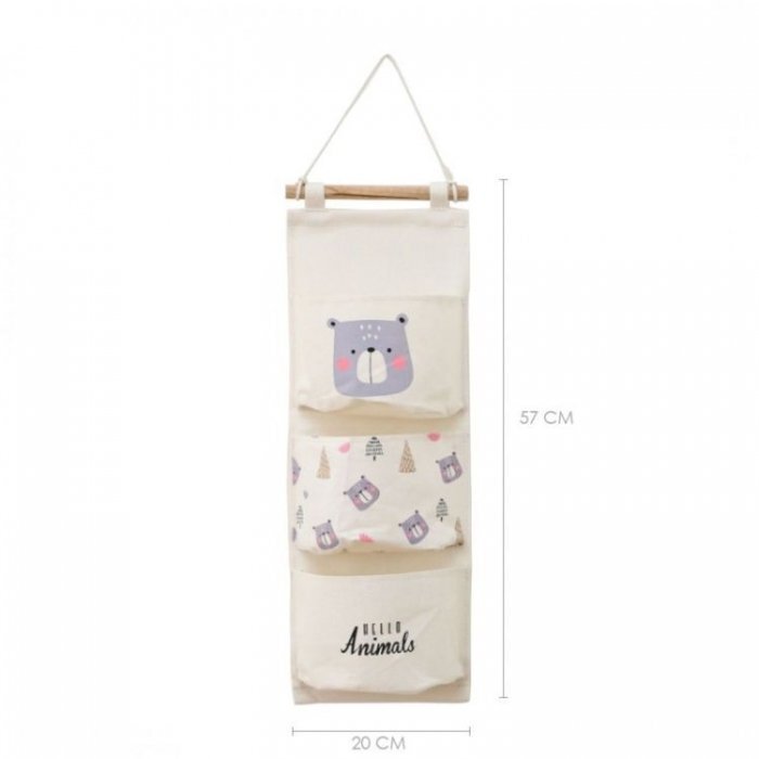 Ecotoys Organizator textil de perete cu 3 compartimente OR90WZ2 Bej