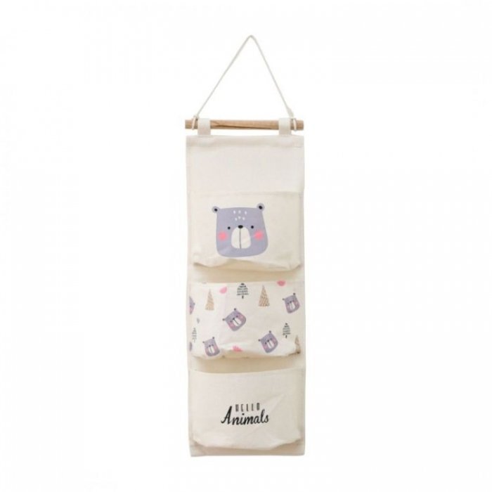 Ecotoys Organizator textil de perete cu 3 compartimente OR90WZ2 Bej