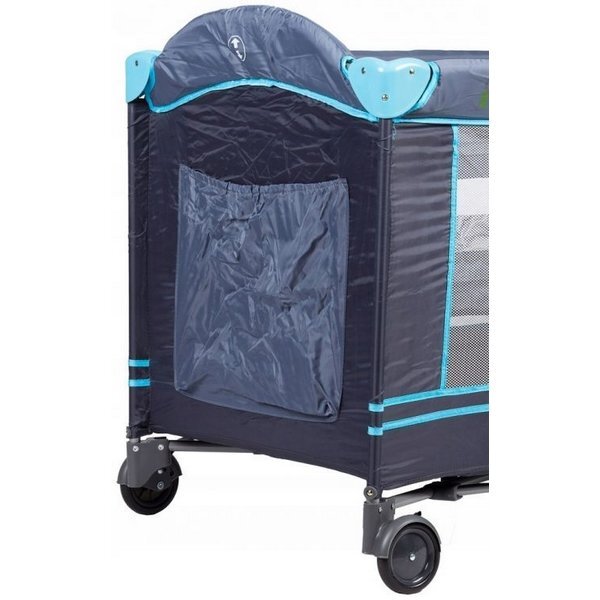 Ecotoys Patut pliabil bleumarin cu 2 nivele usita de acces cu fermoar plasa de tantari si geanta de transport incluse