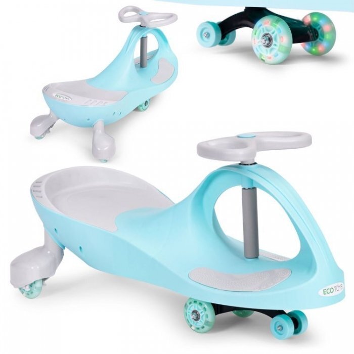 Ecotoys PlasmaCar gravitationala YM-SW-1 albastru tip barca cu roti led din cauciuc moale suporturi antiderapante pentru picioare sarcina maxima 120 kg
