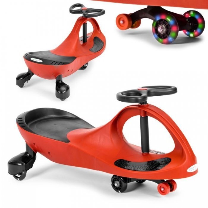 Ecotoys PlasmaCar gravitationala YM-SW-1 Rosu tip barca cu roti led din cauciuc moale suporturi antiderapante pentru picioare sarcina maxima 120 kg