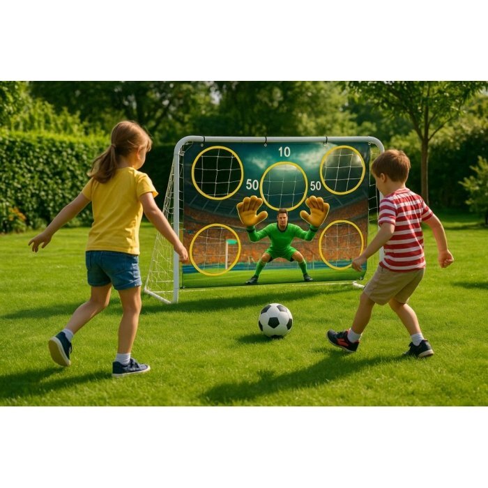 Ecotoys Poarta de fotbal 180 x 122 cm cu covoras de antrenament