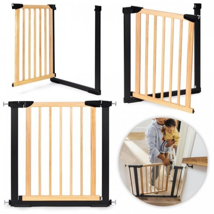 Ecotoys Poarta de siguranta 74-80 cm din lemn cu rama metalica