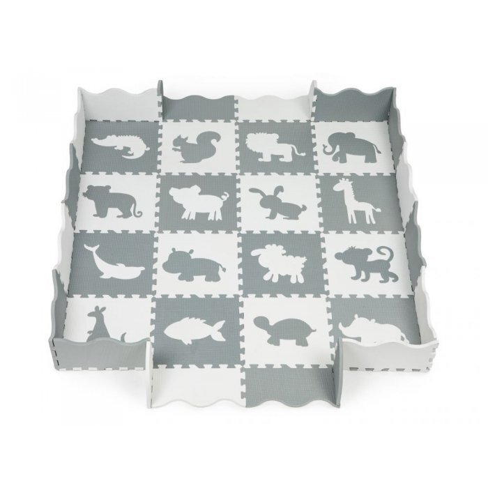 Ecotoys Salteluta de joaca cu animale si cu pereti 36 elemente ECOEVA001 gri