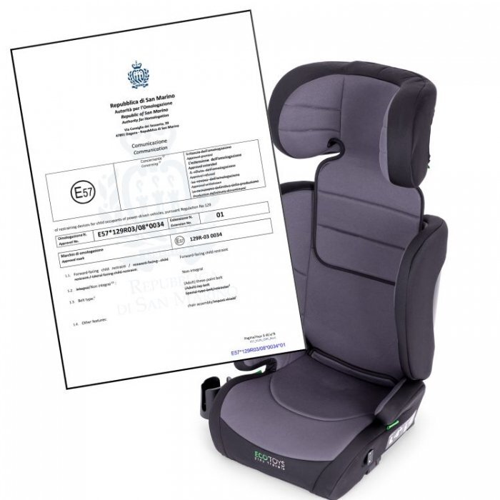 Ecotoys Scaun auto cu Isofix Gri grupa 100-150 cm i-Size omologare R12903