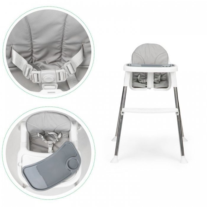 Ecotoys Scaun de masa 2 in 1 cu tapiterie Alb