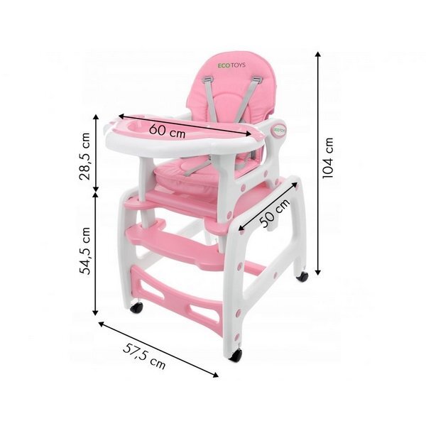 Ecotoys Scaun de masa 3 in 1 HC-223 Roz
