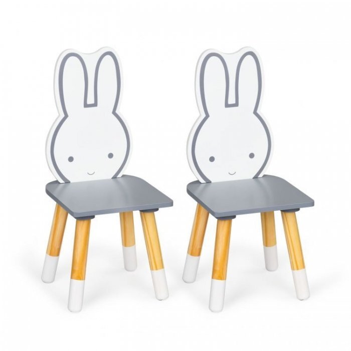 Ecotoys Set de masa cu alfabet si doua scaune in forma de iepuras pentru copii gri si natur