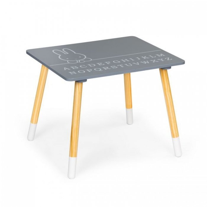 Ecotoys Set de masa cu alfabet si doua scaune in forma de iepuras pentru copii gri si natur