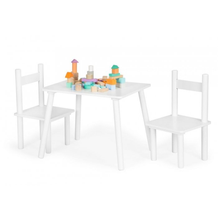 Ecotoys Set de masa cu doua scaune pentru copii alb