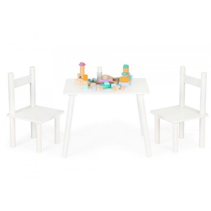 Ecotoys Set de masa cu doua scaune pentru copii alb