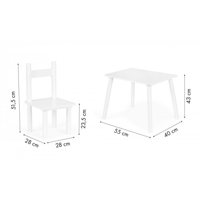 Ecotoys Set de masa cu doua scaune pentru copii alb