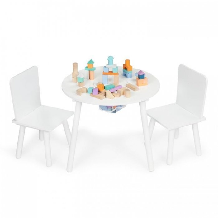 Ecotoys Set de masa cu doua scaune pentru copii si loc de depozitare jucarii alb