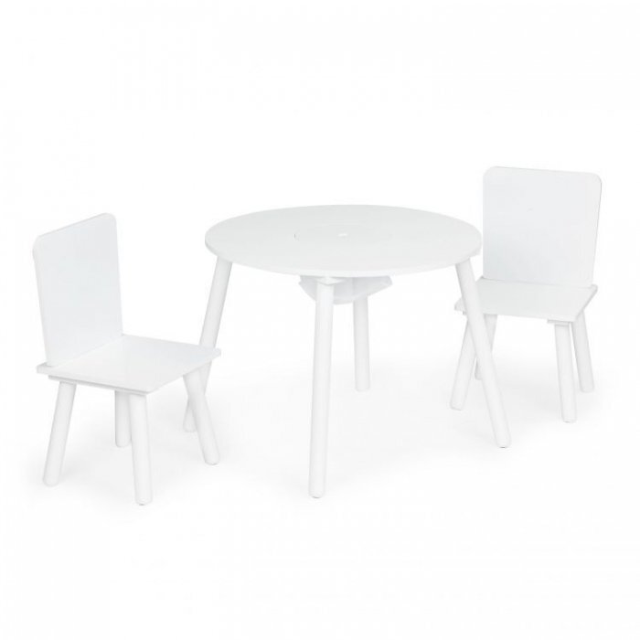Ecotoys Set de masa cu doua scaune pentru copii si loc de depozitare jucarii alb
