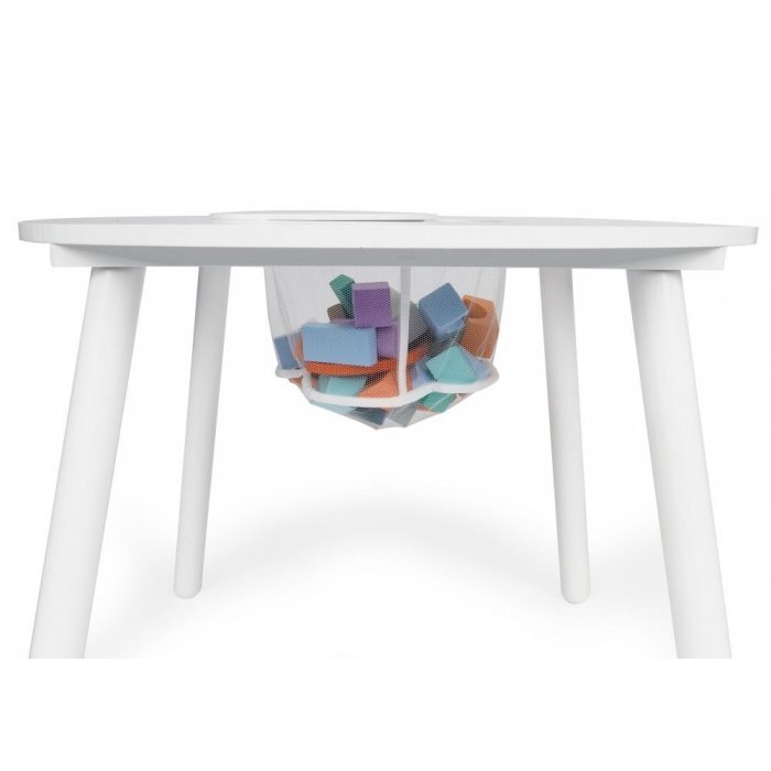 Ecotoys Set de masa cu doua scaune pentru copii si loc de depozitare jucarii alb