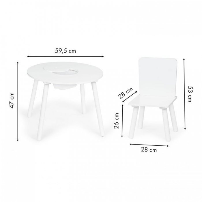Ecotoys Set de masa cu doua scaune pentru copii si loc de depozitare jucarii alb