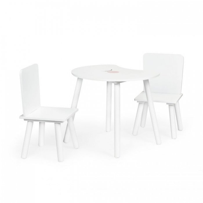 Ecotoys Set de masa in forma de luna si doua scaune pentru copii alb