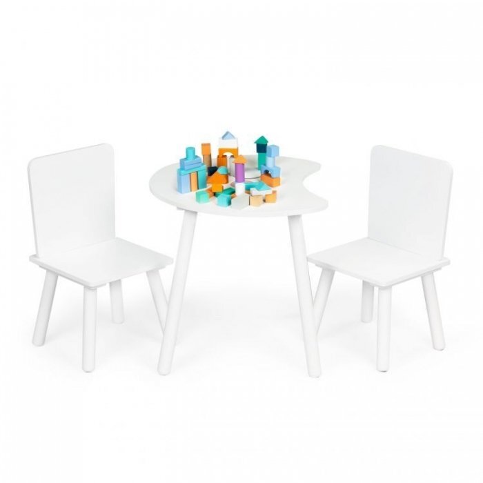 Ecotoys Set de masa in forma de luna si doua scaune pentru copii alb