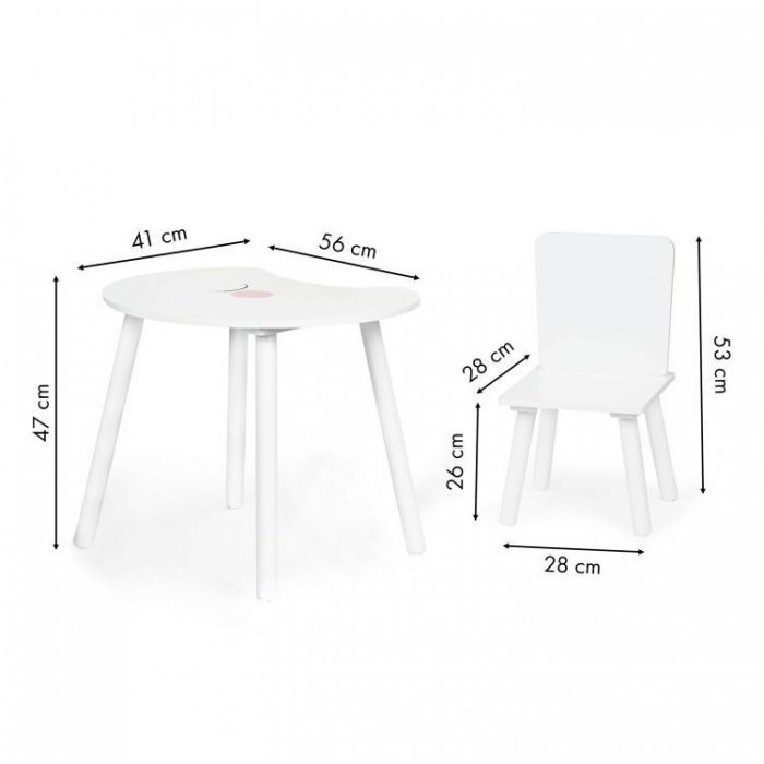 Ecotoys Set de masa in forma de luna si doua scaune pentru copii alb