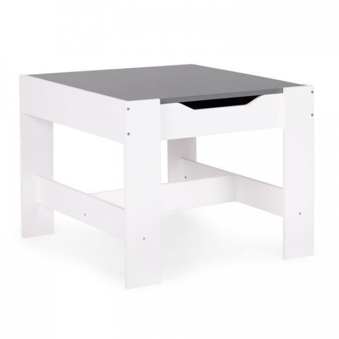 Ecotoys Set masa cu doua scaune pentru copii Alb-Gri cu spatiu pentru depozitare si tabla