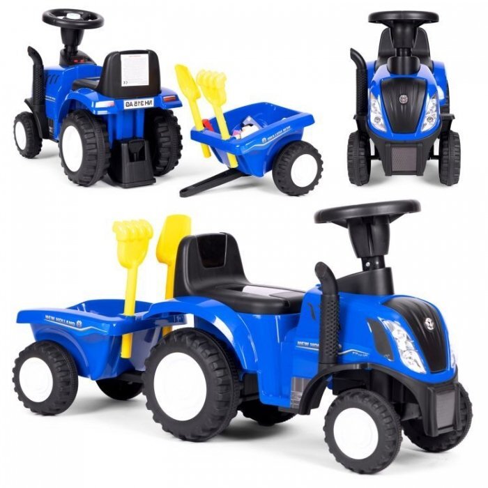 Ecotoys Tractor fara pedale New Holland cu remorca pentru copii 658T Albastru