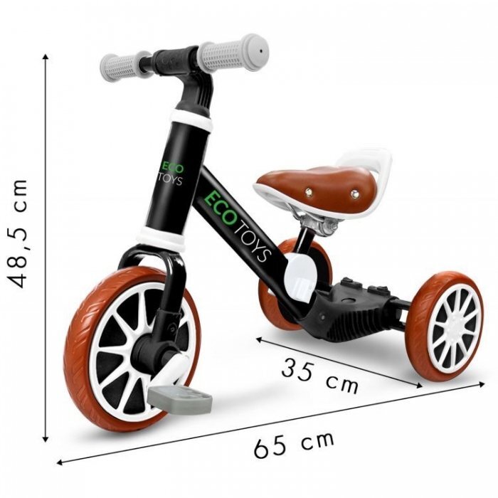 Ecotoys Tricicleta de echilibru 3 in 1 cu pedale pentru copii LC-V1322 Negru transformabila in bicicleta de echilibru inaltime reglabila roti din spuma EVA sarcina maxima admisa 30 de kg