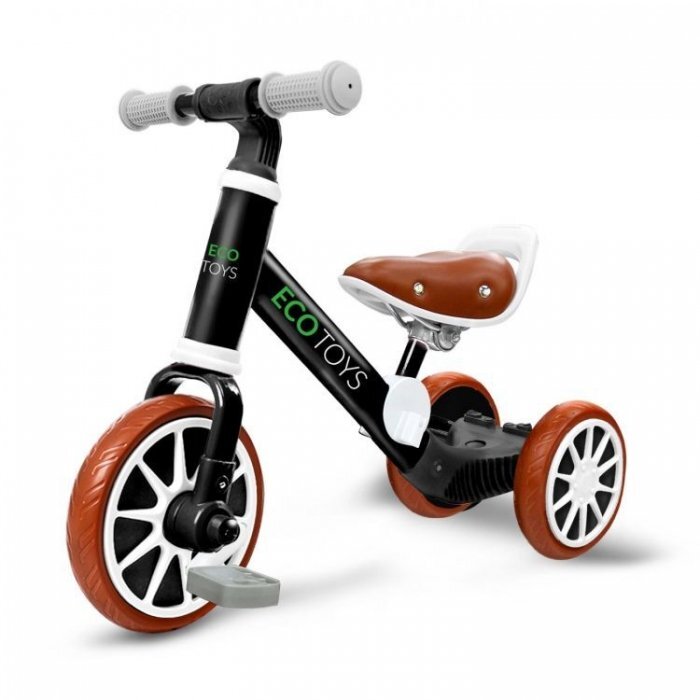 Ecotoys Tricicleta de echilibru 3 in 1 cu pedale pentru copii LC-V1322 Negru transformabila in bicicleta de echilibru inaltime reglabila roti din spuma EVA sarcina maxima admisa 30 de kg