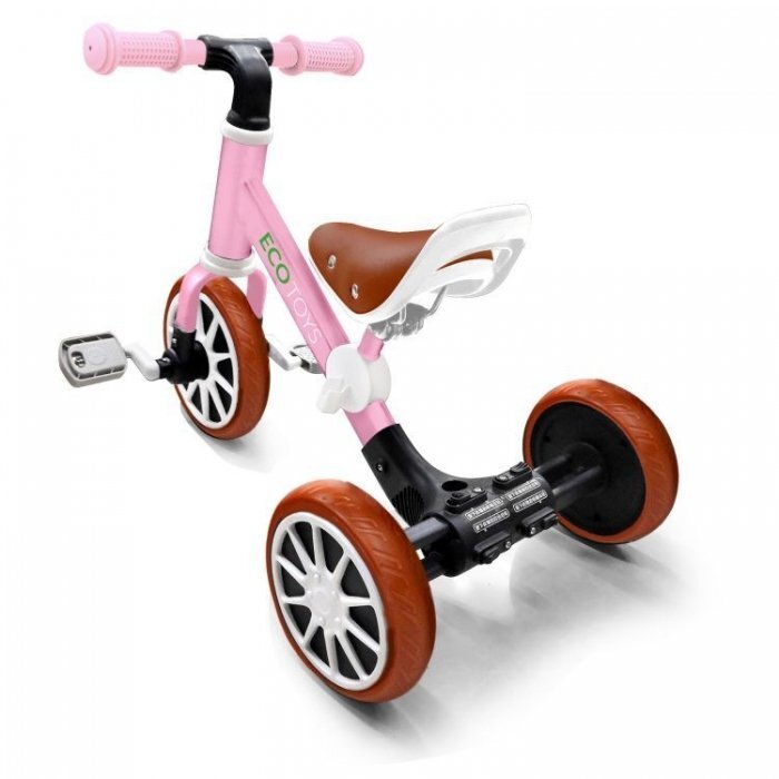 Ecotoys Tricicleta de echilibru 3 in 1 cu pedale pentru copii LC-V1322 Roz transformabila in bicicleta de echilibru inaltime reglabila roti din spuma EVA sarcina maxima admisa 30 de kg
