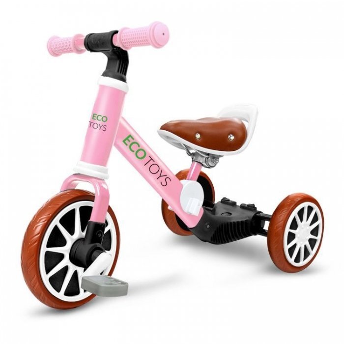 Ecotoys Tricicleta de echilibru 3 in 1 cu pedale pentru copii LC-V1322 Roz transformabila in bicicleta de echilibru inaltime reglabila roti din spuma EVA sarcina maxima admisa 30 de kg