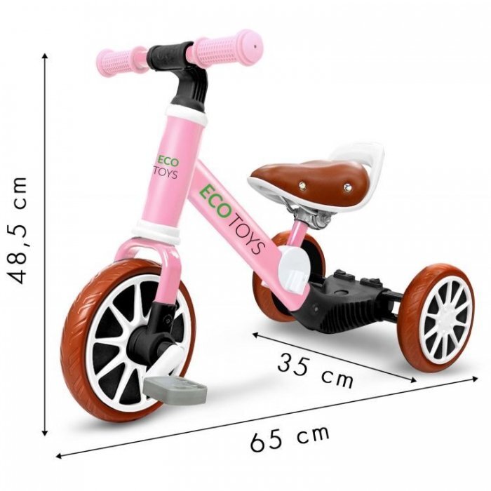 Ecotoys Tricicleta de echilibru 3 in 1 cu pedale pentru copii LC-V1322 Roz transformabila in bicicleta de echilibru inaltime reglabila roti din spuma EVA sarcina maxima admisa 30 de kg