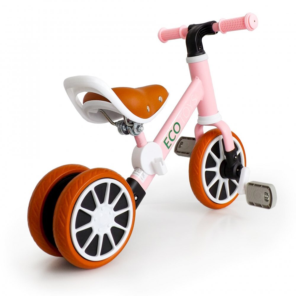 Ecotoys Tricicleta de echilibru 3 in 1 cu pedale pentru copii LC-V1322 Roz transformabila in bicicleta de echilibru inaltime reglabila roti din spuma EVA sarcina maxima admisa 30 de kg