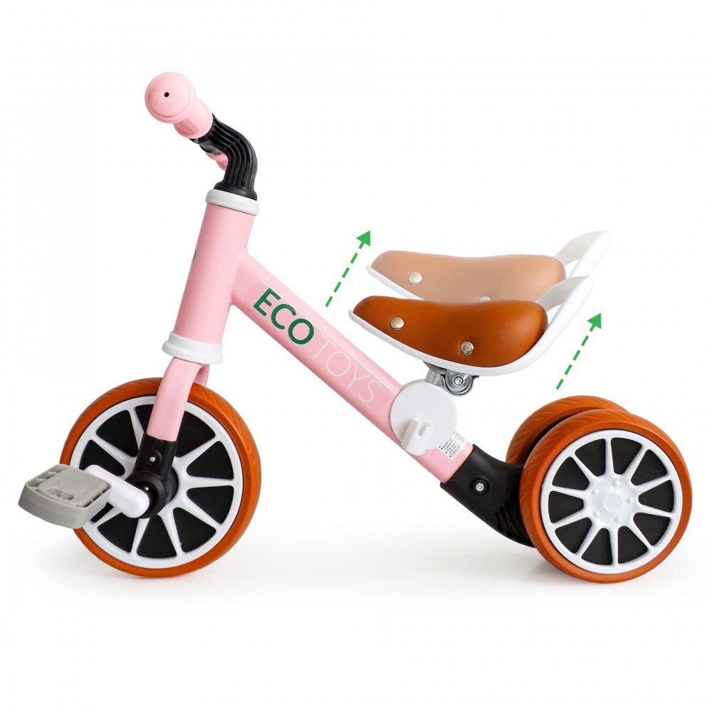 Ecotoys Tricicleta de echilibru 3 in 1 cu pedale pentru copii LC-V1322 Roz transformabila in bicicleta de echilibru inaltime reglabila roti din spuma EVA sarcina maxima admisa 30 de kg