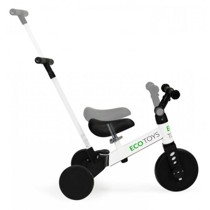 Ecotoys Tricicleta pentru copii Alb cu pedale si maner 2 in 1 roti din cauciuc Eva transformabila in tricicleta clasica
