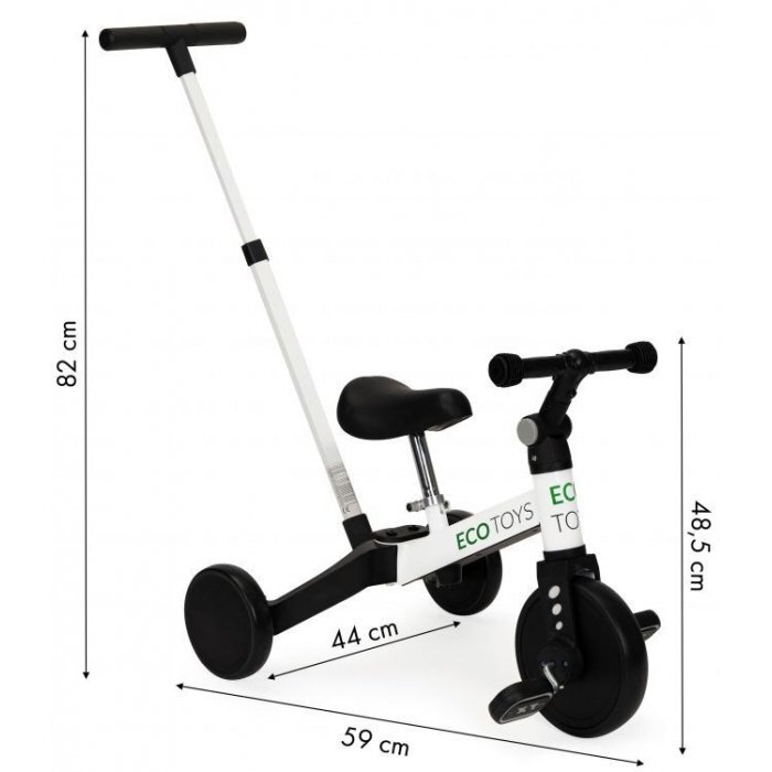 Ecotoys Tricicleta pentru copii Alb cu pedale si maner 2 in 1 roti din cauciuc Eva transformabila in tricicleta clasica