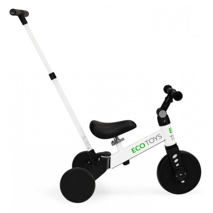 Ecotoys Tricicleta pentru copii Alb cu pedale si maner 2 in 1 roti din cauciuc Eva transformabila in tricicleta clasica