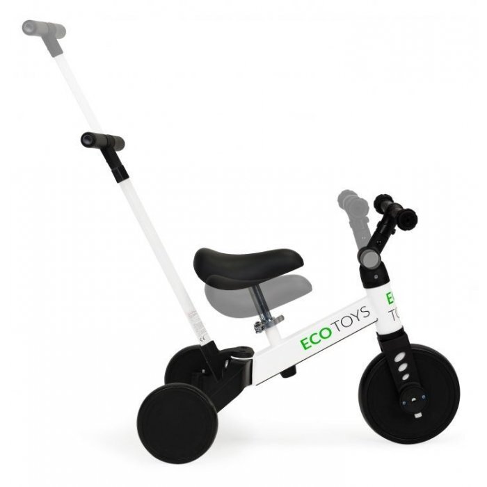 Ecotoys Tricicleta pentru copii Alb cu pedale si maner 2 in 1 roti din cauciuc Eva transformabila in tricicleta clasica