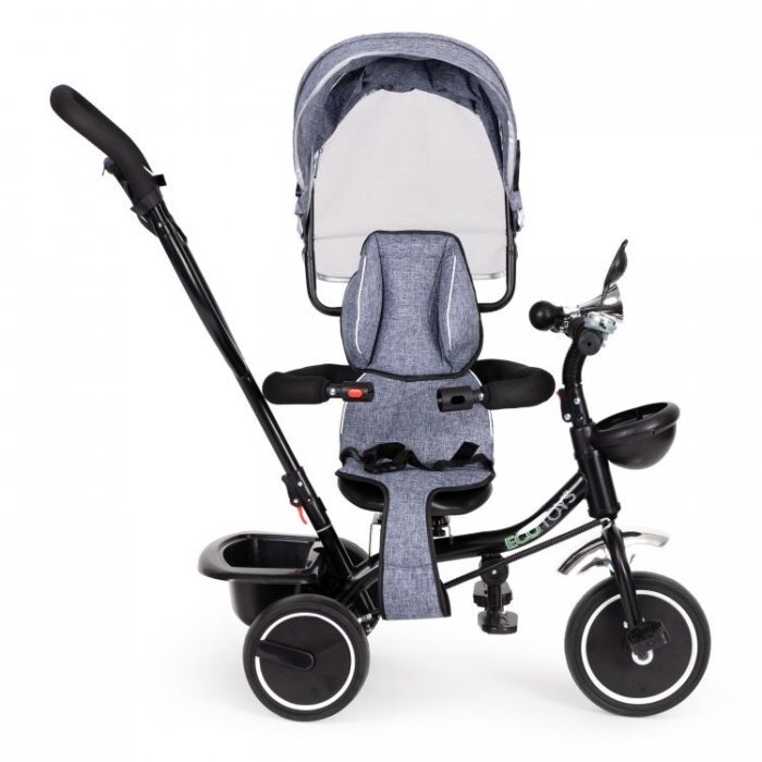 Ecotoys Tricicleta pentru copii JM-066-9 Gri cu sezut rotativ de la 12 luni roti din spuma Eva suport picioare parasolar ajustabil si detasabil