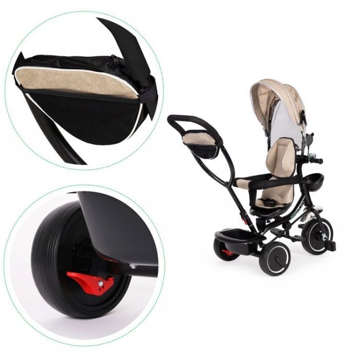 Ecotoys Tricicleta pentru copii JM-066-9 Rosu cu sezut rotativ de la 12 luni roti din spuma Eva suport picioare parasolar ajustabil si detasabil