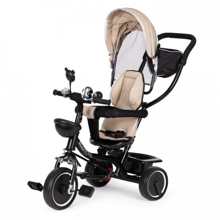 Ecotoys Tricicleta pentru copii JM-066-9 Rosu cu sezut rotativ de la 12 luni roti din spuma Eva suport picioare parasolar ajustabil si detasabil