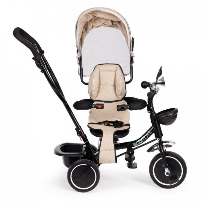 Ecotoys Tricicleta pentru copii JM-066-9 Rosu cu sezut rotativ de la 12 luni roti din spuma Eva suport picioare parasolar ajustabil si detasabil