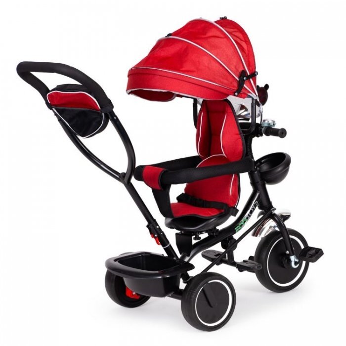 Ecotoys Tricicleta pentru copii JM-066-9 Rosu cu sezut rotativ de la 12 luni roti din spuma Eva suport picioare parasolar ajustabil si detasabil